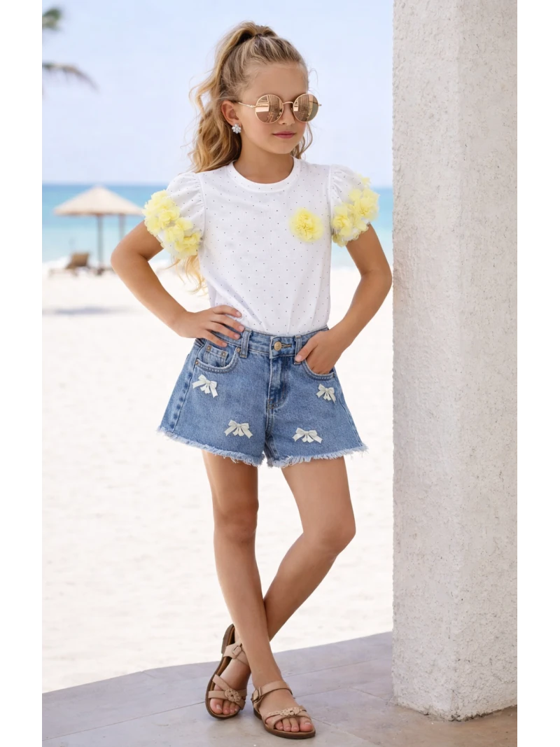 Dievčenské tričko s kvetmi a zirkónmi 2 farby