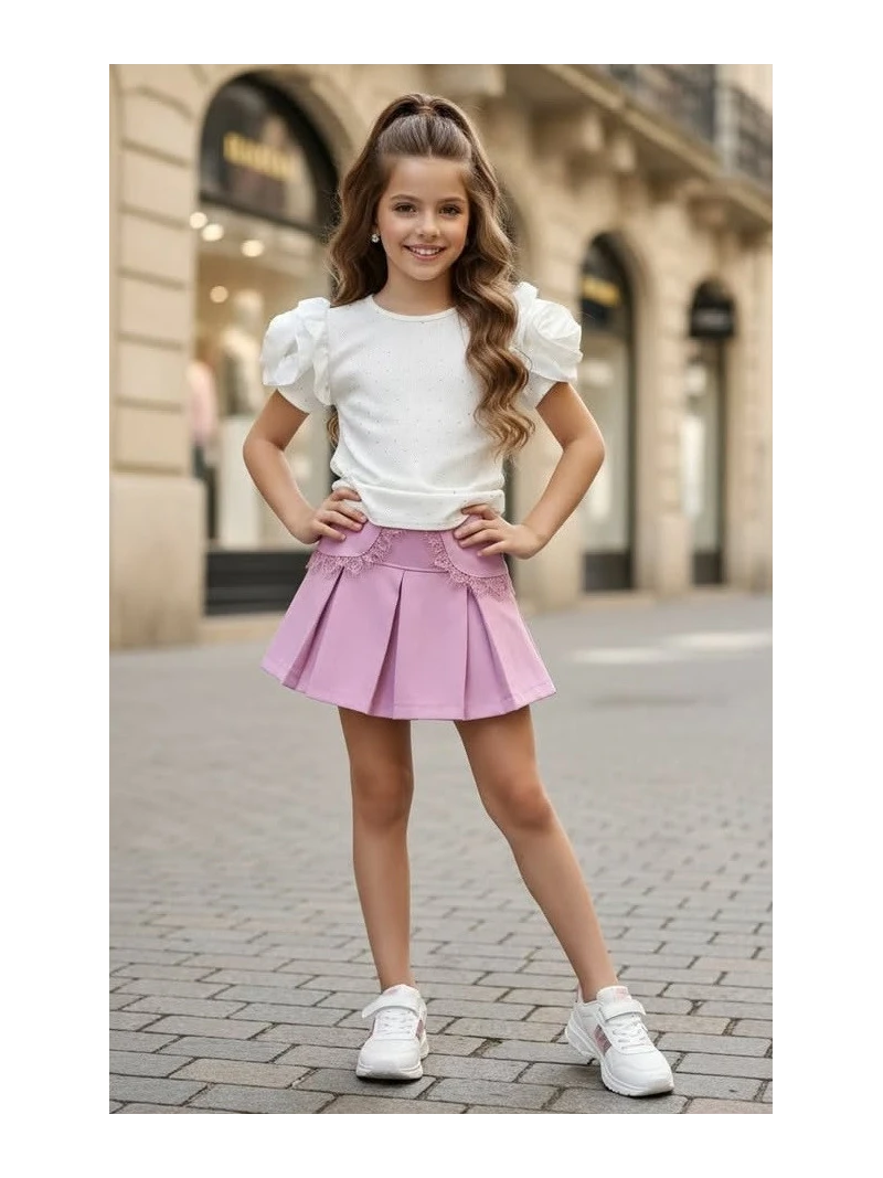 Dievčenské sukňokraťasy s čipkou 2 farby