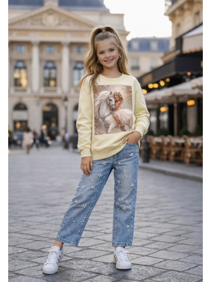 Dievčenská mikina s potlačou a zirkónmi