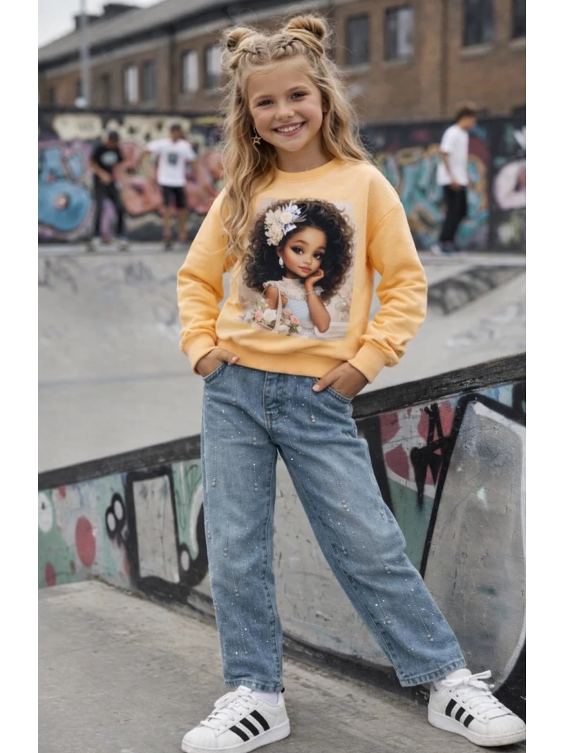 Dievčenská mikina s potlačou a zirkónmi