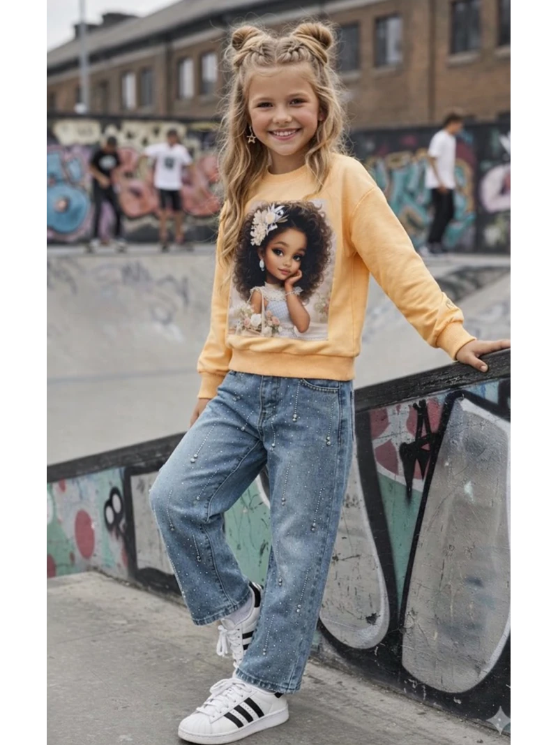 Dievčenská mikina s potlačou a zirkónmi