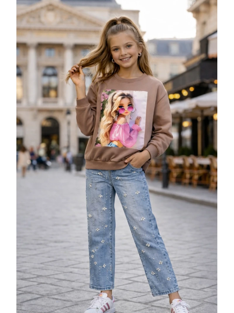 Dievčenská mikina s potlačou a zirkónmi