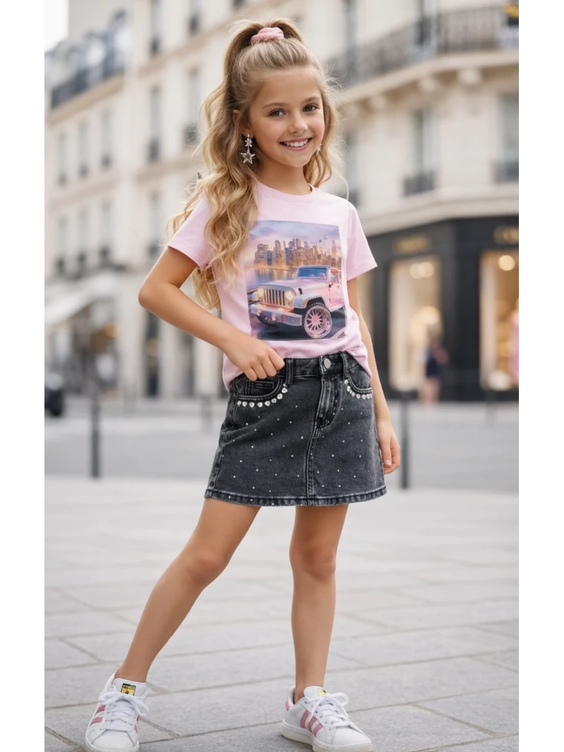 Dievčenské tričko s potlačou a zirkónmi