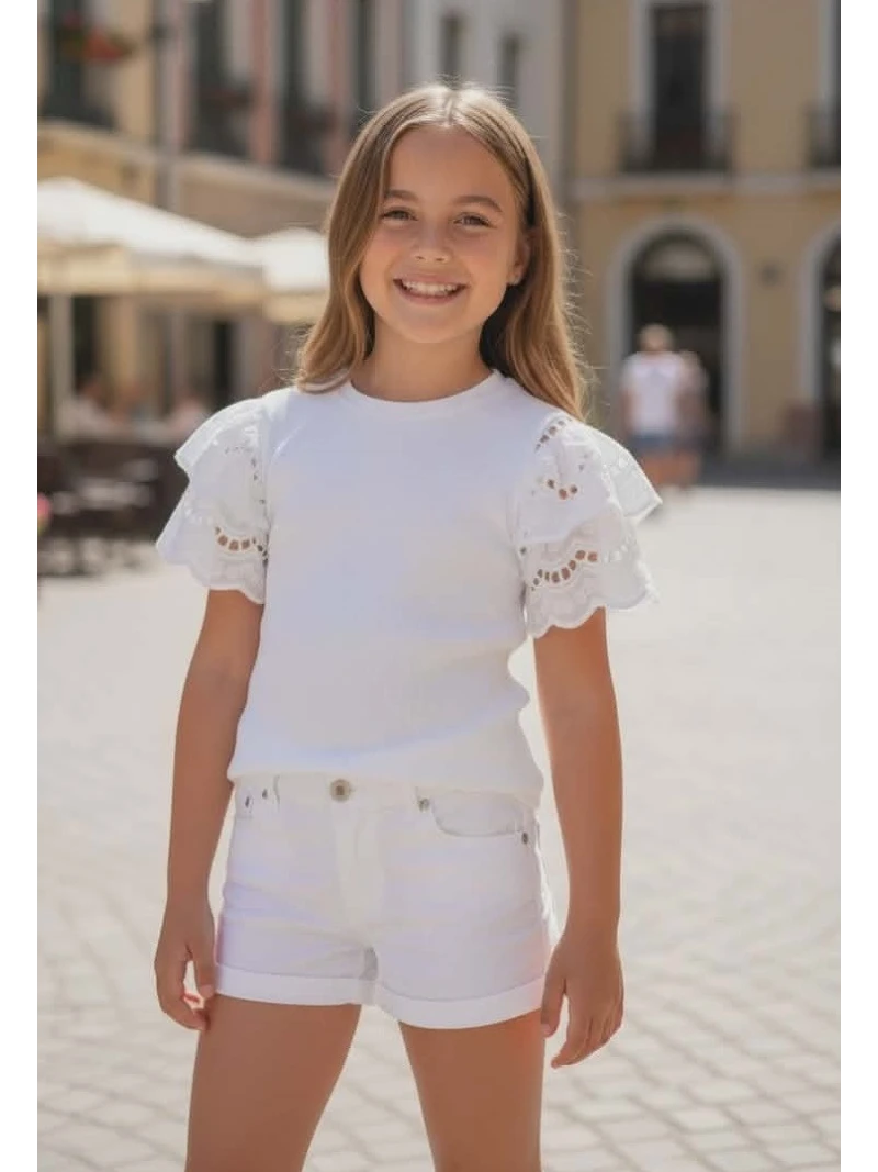 Dievčenské letné tričko s čipkou