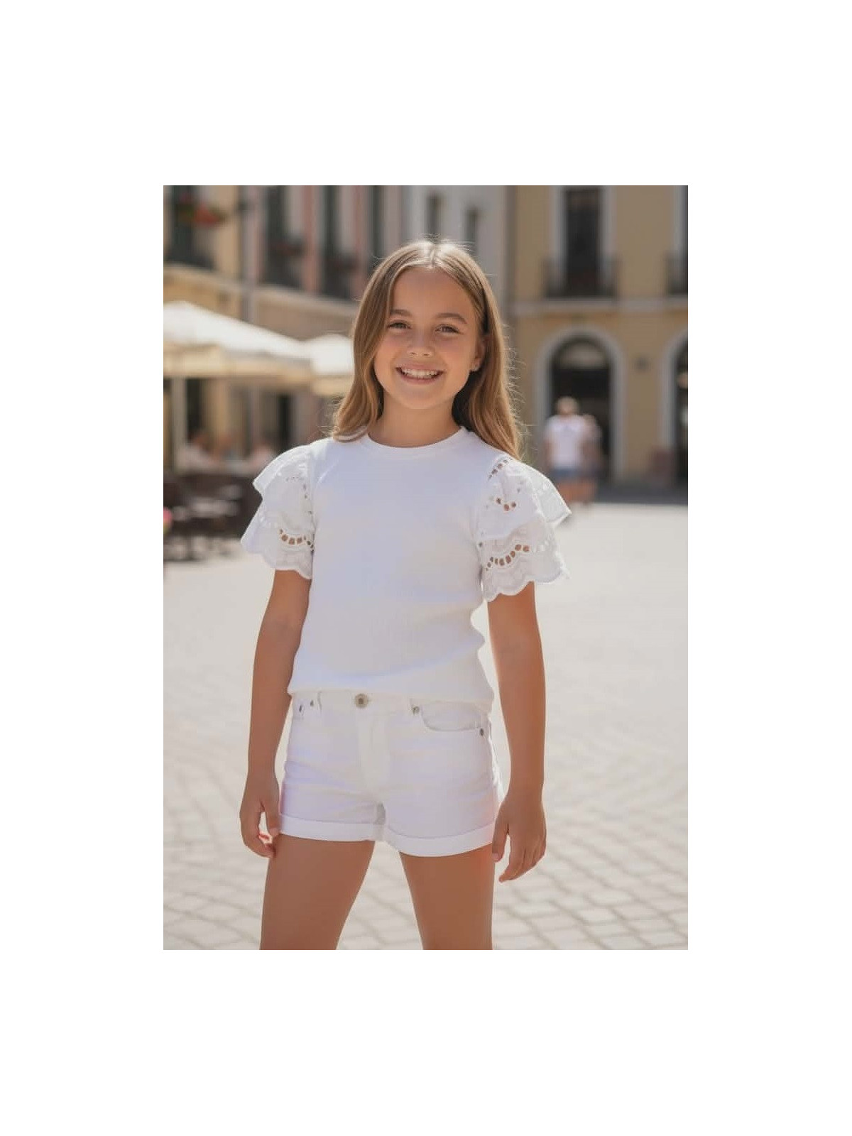 Dievčenské letné tričko s čipkou