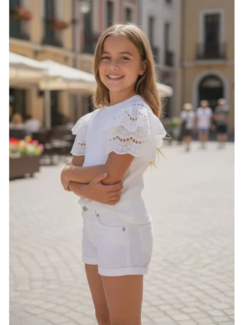 Dievčenské letné tričko s čipkou