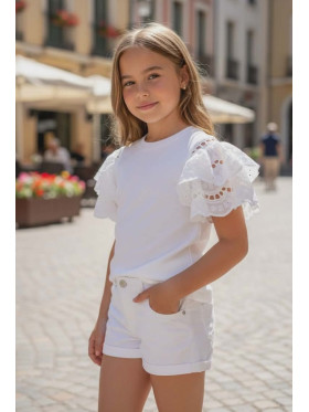 Dievčenské letné tričko s čipkou