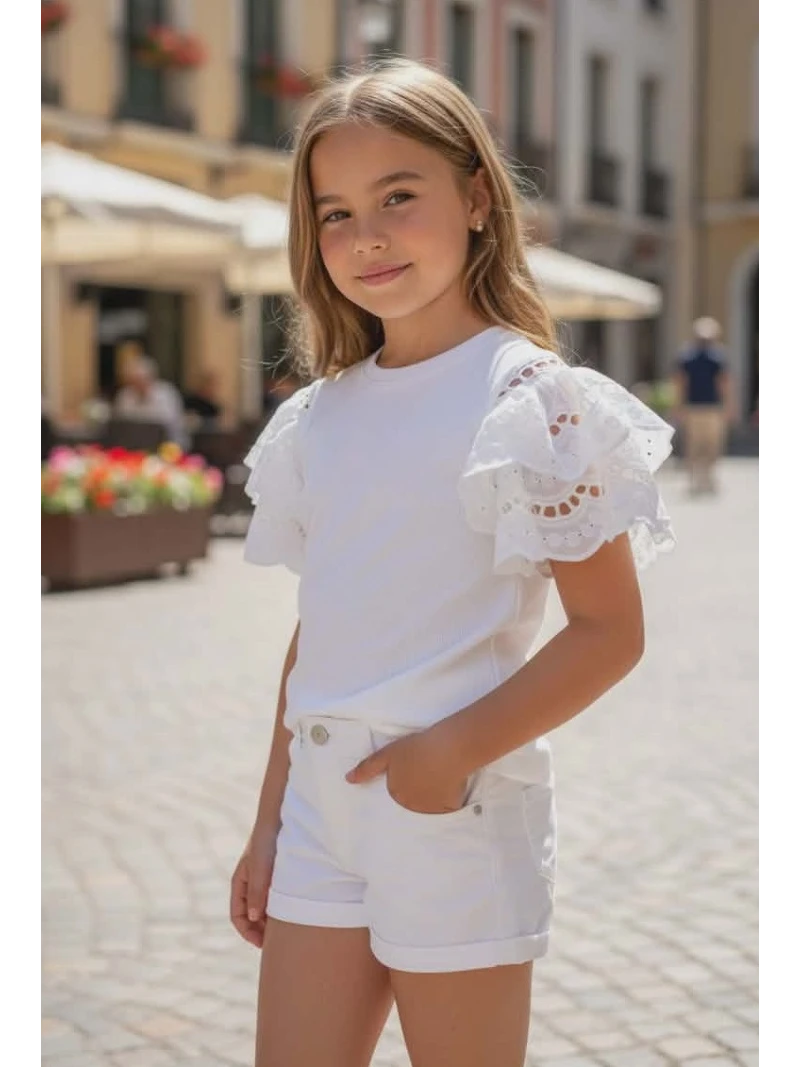 Dievčenské letné tričko s čipkou
