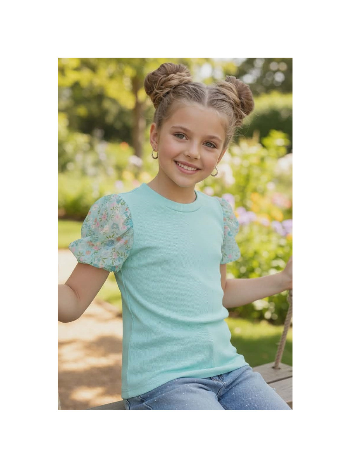 Dievčenské letné tričko s balónovými rukávmi