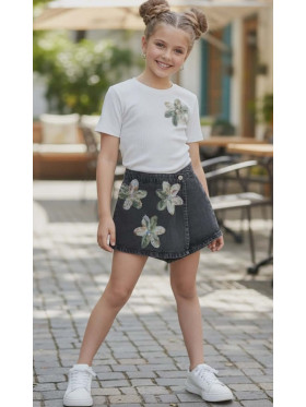 Dievčenský komplet- tričko a rifľové sukňokraťasy