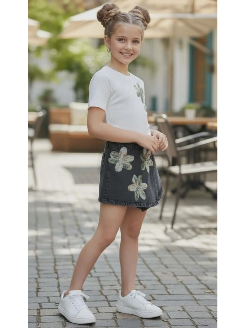 Dievčenský komplet- tričko a rifľové sukňokraťasy