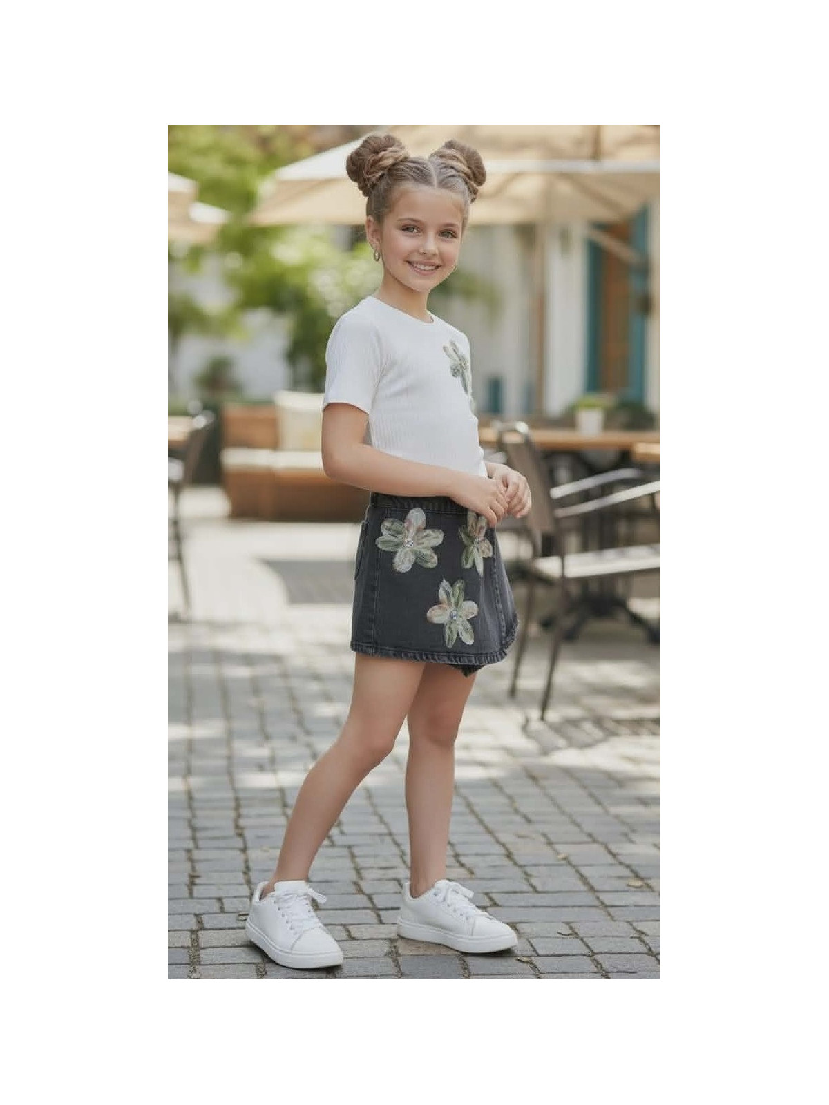 Dievčenský komplet- tričko a rifľové sukňokraťasy