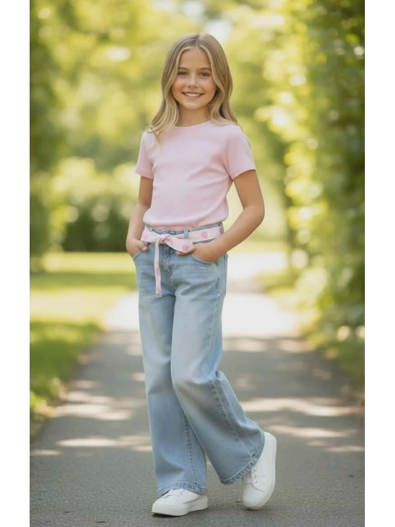 Dievčenské široké rifle s opaskom