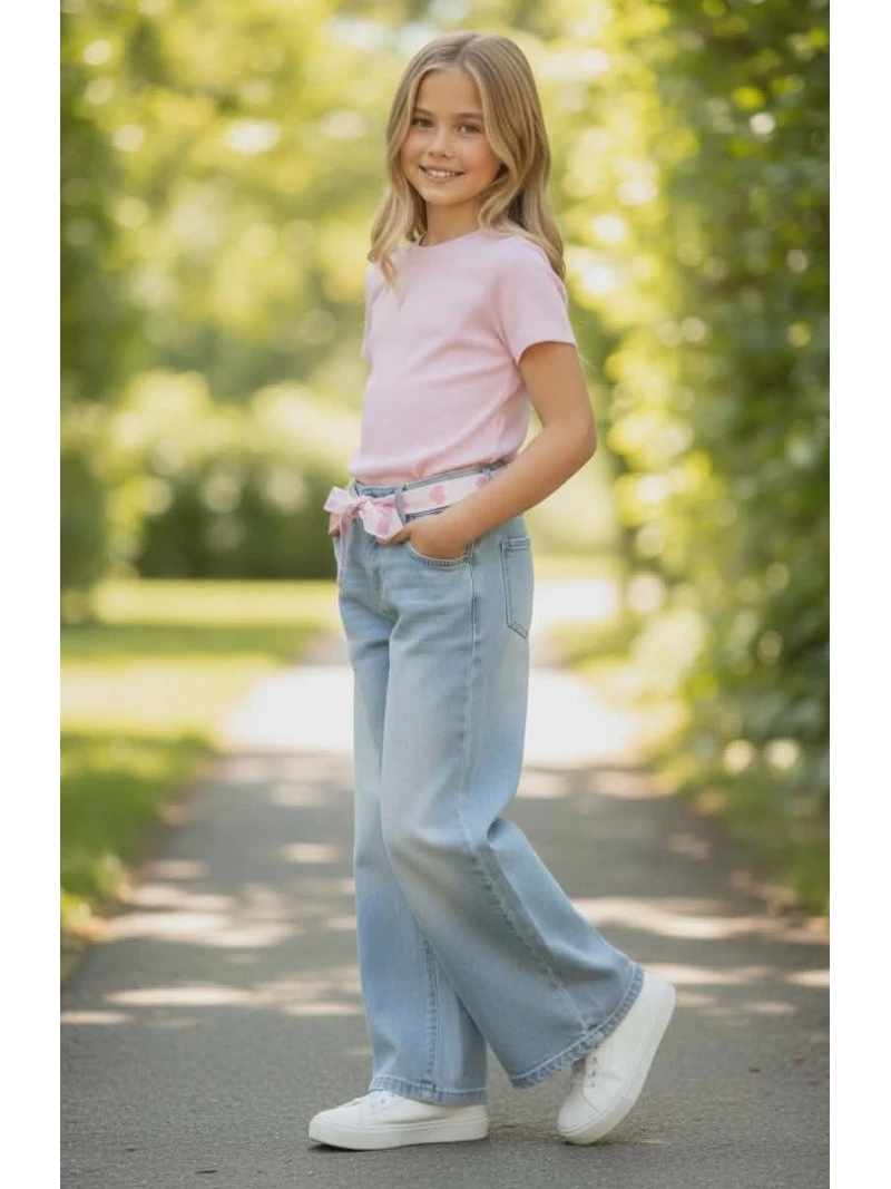 Dievčenské široké rifle s opaskom