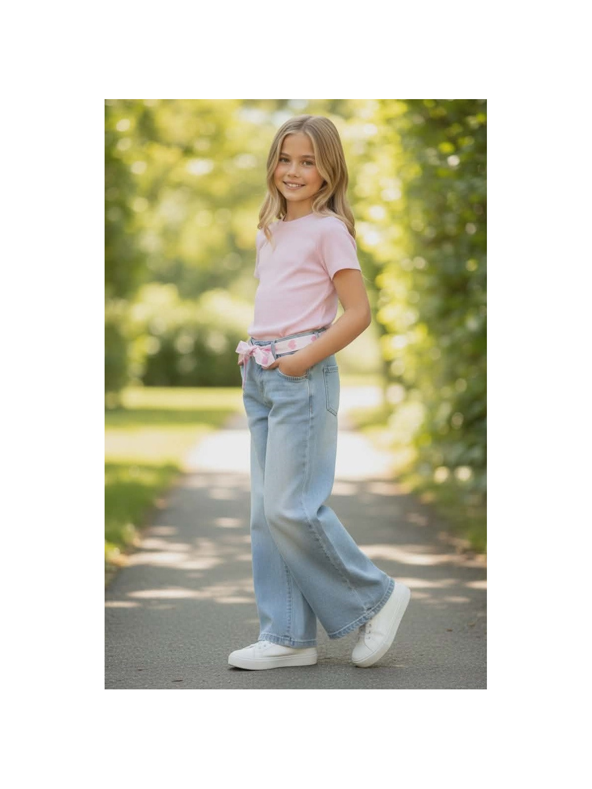 Dievčenské široké rifle s opaskom