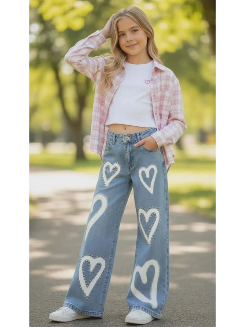 Dievčenské široké rifle s s kamienkami