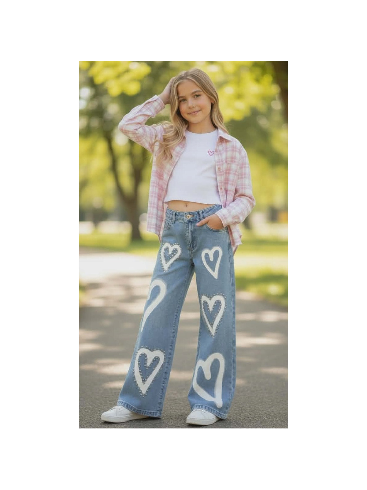 Dievčenské široké rifle s s kamienkami