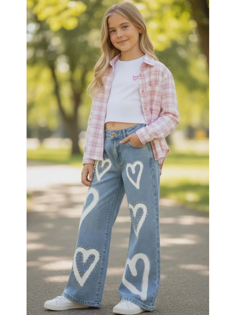 Dievčenské široké rifle s s kamienkami