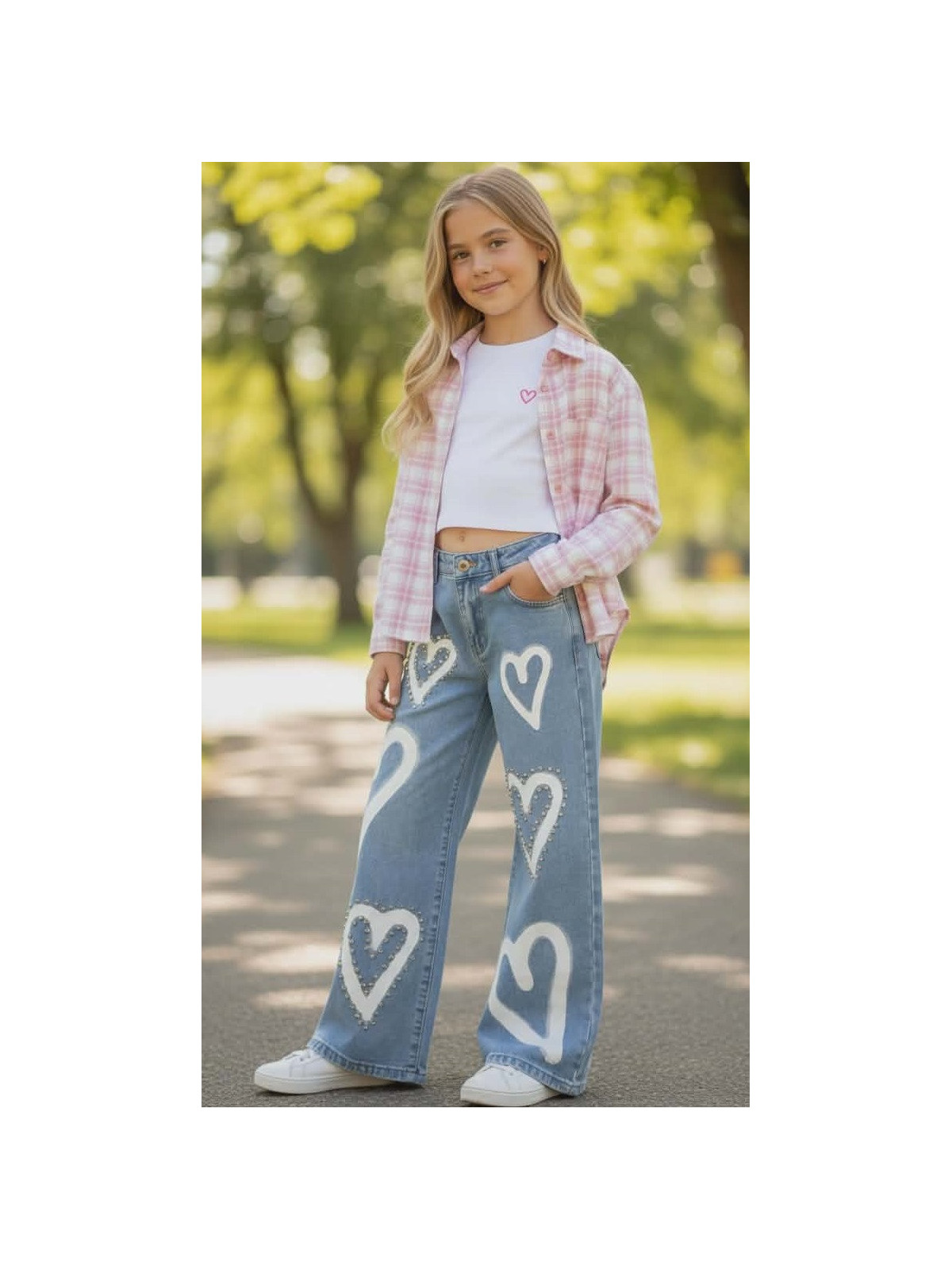 Dievčenské široké rifle s s kamienkami