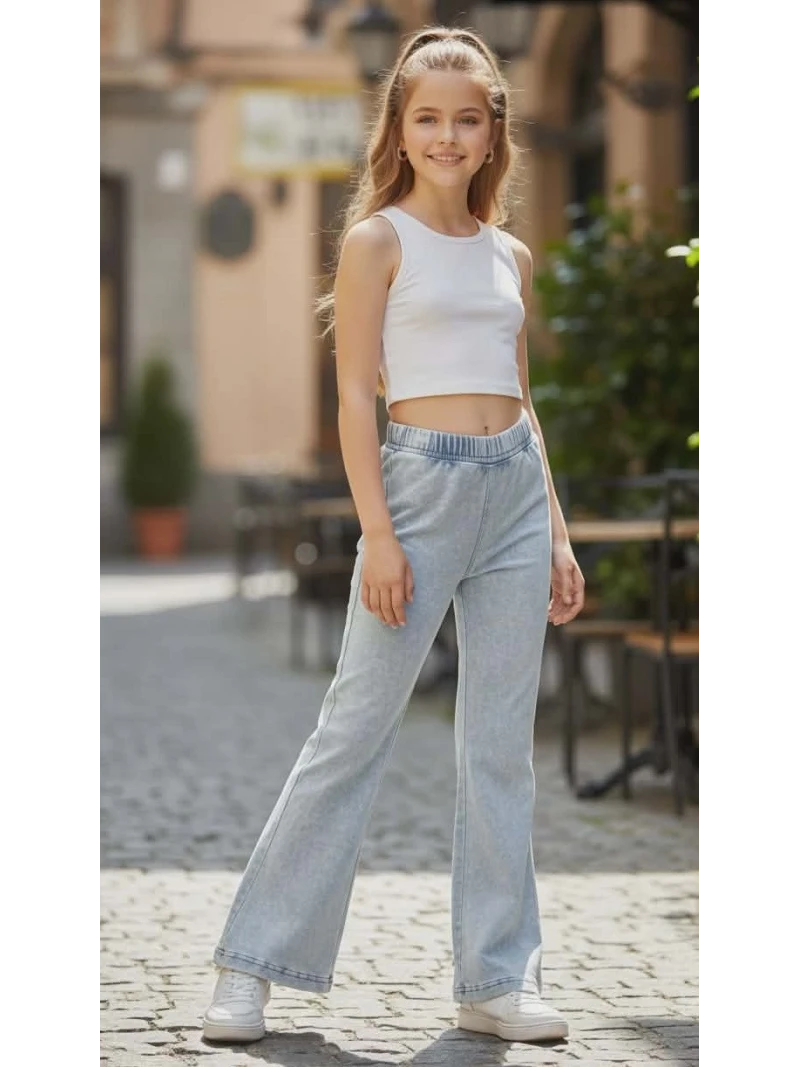 Dievčenské zvonové legíny rifľového vzhľadu