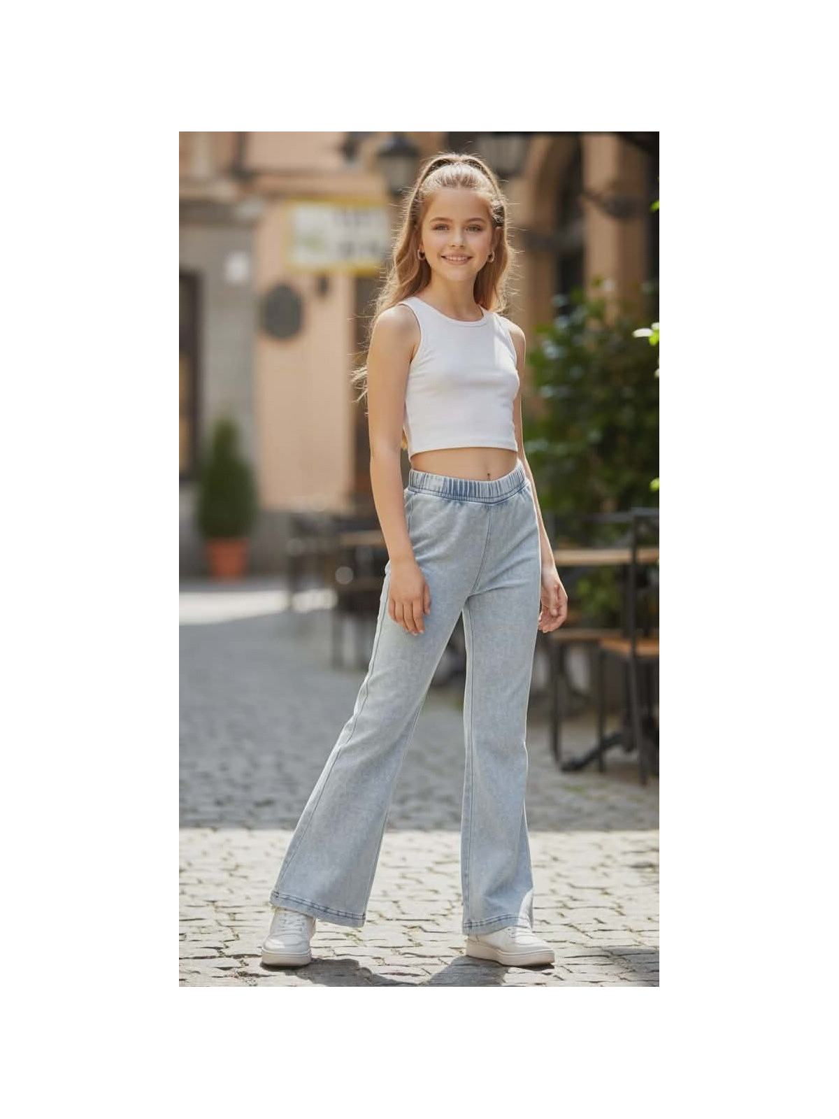 Dievčenské zvonové legíny rifľového vzhľadu