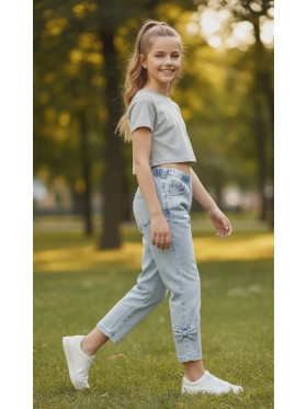 Dievčenské legíny rifľového vzhľadu s mašľami