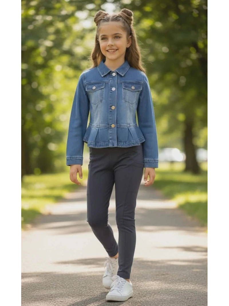 Dievčenská rifľová bunda s volánmi