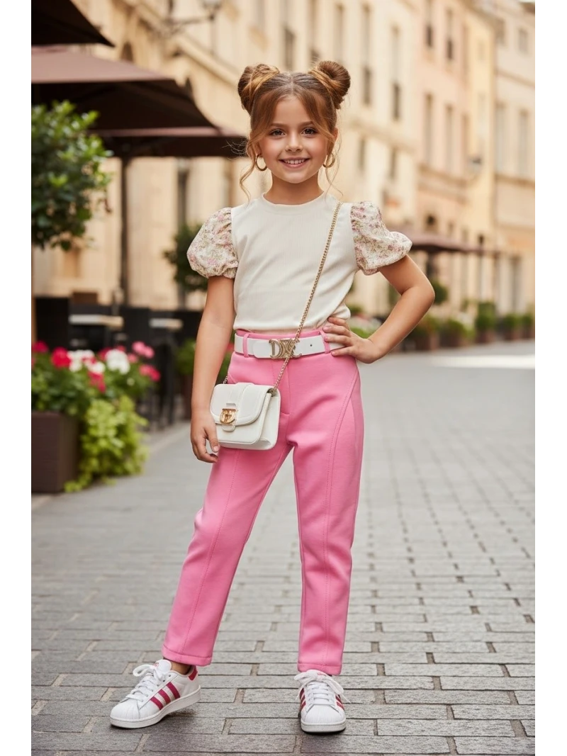 Dievčenské nohavice s opaskom viac farieb