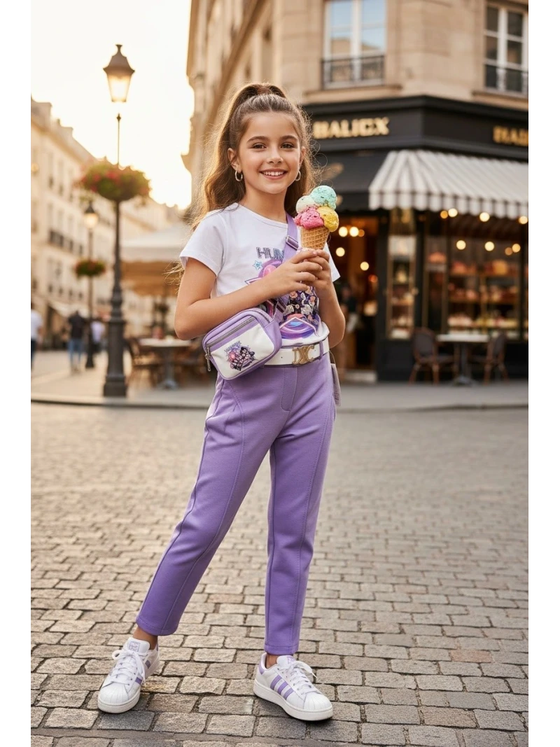 Dievčenské nohavice s opaskom viac farieb